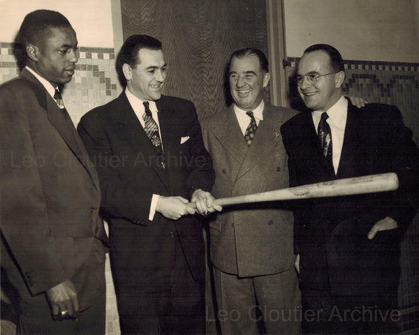 Sam Jethroe, Lou Boudreau and Happy Chandler with Leo Cloutier; 1951