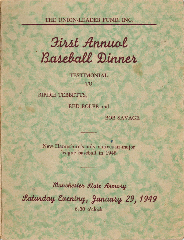 First Annual Baseball Dinner Program - 1949  (scarce!)